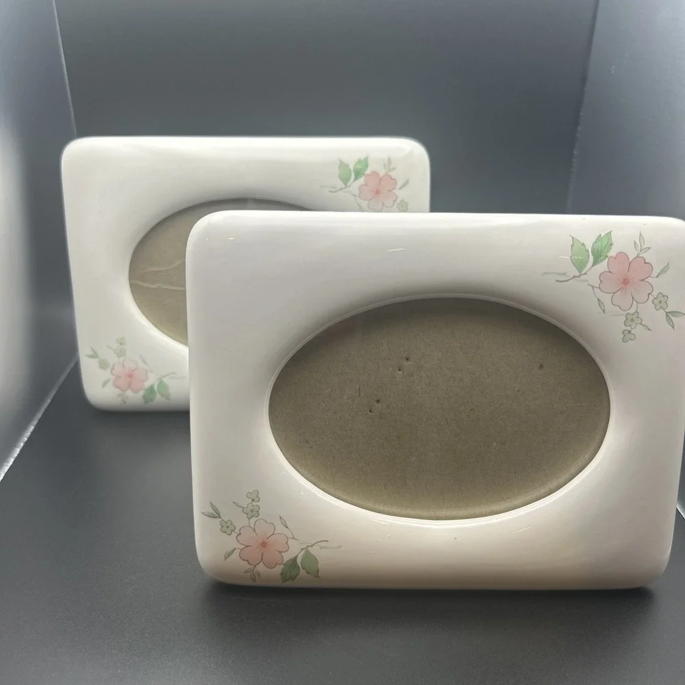 Vintage Cottage Country Core Ceramic Picture Frames Floral‎ Motif 3.5 X 5 Set